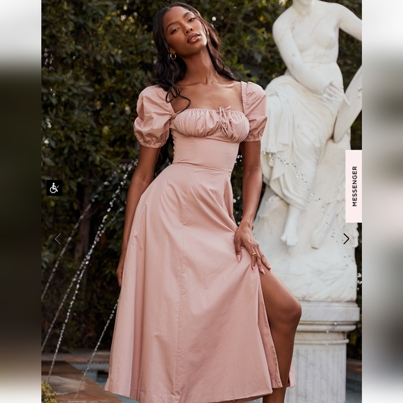 House Of CB Tallulah Blush Puff Sleeve Midi Dress - Picture 14 of 16